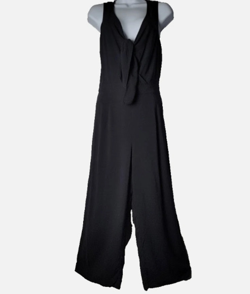Abercrombie & Fitch Black Jumpsuit Medium Tie Front & Elastic Waist Boho Flowy - Picture 1 of 10